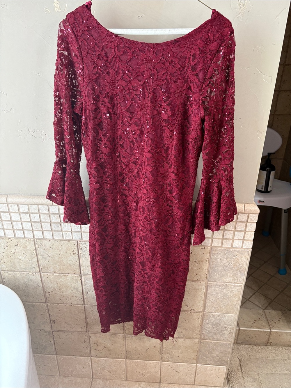 Neiman Marcus Wine Lace Sequin Midi Dress